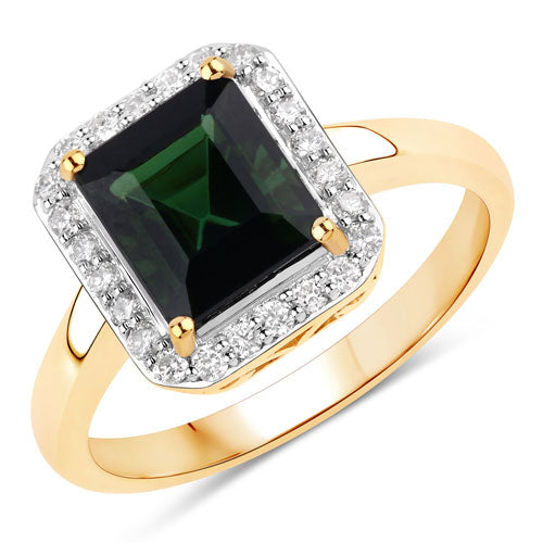 3.02 Carat Genuine Green Tourmaline and White Diamond 14K Yellow Gold Ring by Bids.com