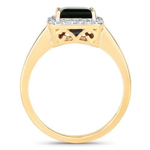3.02 Carat Genuine Green Tourmaline and White Diamond 14K Yellow Gold Ring by Bids.com
