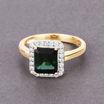 3.02 Carat Genuine Green Tourmaline and White Diamond 14K Yellow Gold Ring by Bids.com