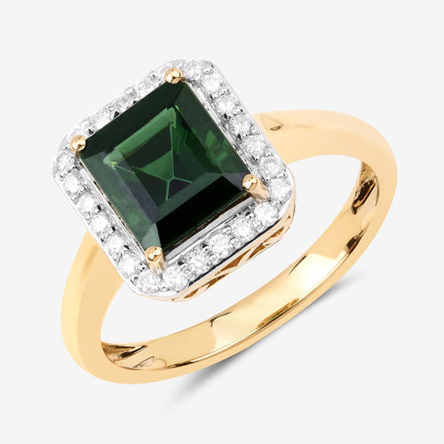 3.02 Carat Genuine Green Tourmaline and White Diamond 14K Yellow Gold Ring by Bids.com