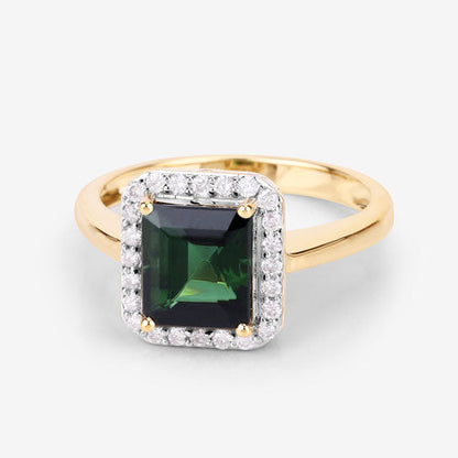 3.02 Carat Genuine Green Tourmaline and White Diamond 14K Yellow Gold Ring by Bids.com