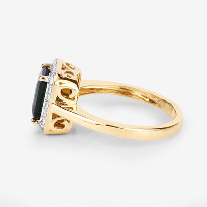 3.02 Carat Genuine Green Tourmaline and White Diamond 14K Yellow Gold Ring by Bids.com