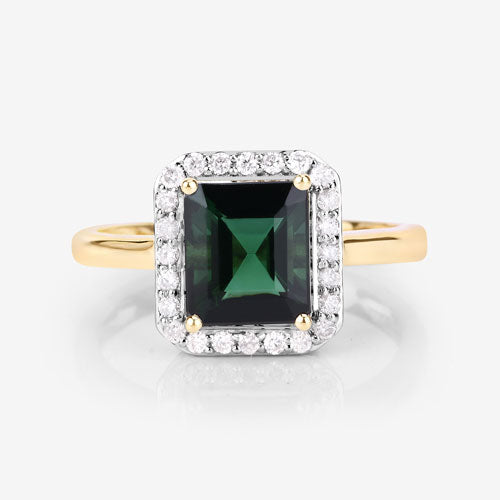 3.02 Carat Genuine Green Tourmaline and White Diamond 14K Yellow Gold Ring by Bids.com