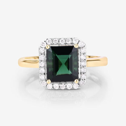 3.02 Carat Genuine Green Tourmaline and White Diamond 14K Yellow Gold Ring by Bids.com
