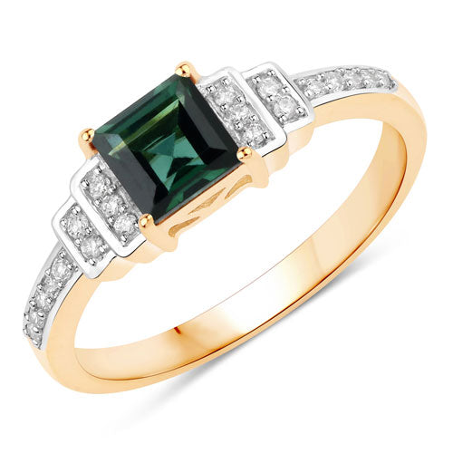 0.72 Carat Genuine Green Tourmaline and White Diamond 14K Yellow Gold Ring by Bids.com