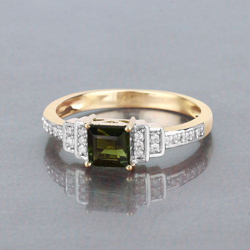 0.72 Carat Genuine Green Tourmaline and White Diamond 14K Yellow Gold Ring by Bids.com