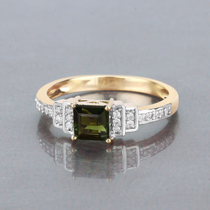 0.72 Carat Genuine Green Tourmaline and White Diamond 14K Yellow Gold Ring by Bids.com