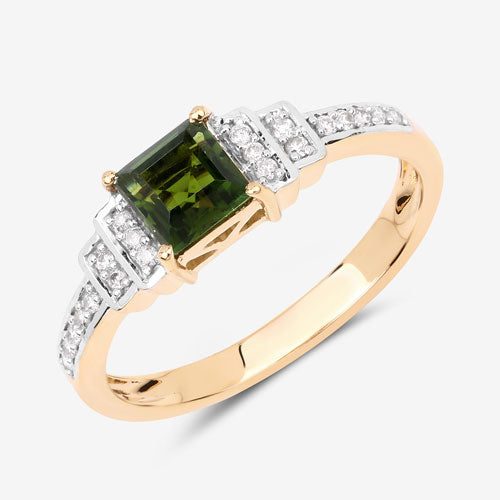 0.72 Carat Genuine Green Tourmaline and White Diamond 14K Yellow Gold Ring by Bids.com