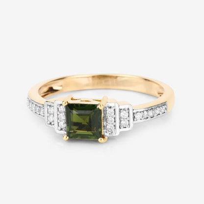 0.72 Carat Genuine Green Tourmaline and White Diamond 14K Yellow Gold Ring by Bids.com