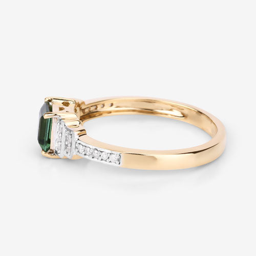0.72 Carat Genuine Green Tourmaline and White Diamond 14K Yellow Gold Ring by Bids.com