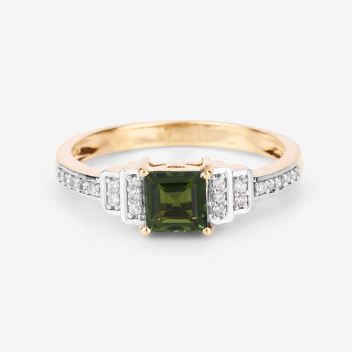 0.72 Carat Genuine Green Tourmaline and White Diamond 14K Yellow Gold Ring by Bids.com