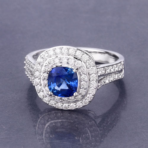 1.96 Carat Genuine Blue Sapphire and White Diamond 18K White Gold Ring by Bids.com