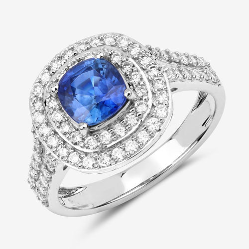 1.96 Carat Genuine Blue Sapphire and White Diamond 18K White Gold Ring by Bids.com