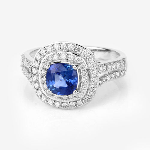 1.96 Carat Genuine Blue Sapphire and White Diamond 18K White Gold Ring by Bids.com