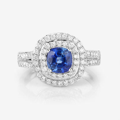 1.96 Carat Genuine Blue Sapphire and White Diamond 18K White Gold Ring by Bids.com