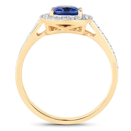 1.31 Carat Genuine Blue Sapphire and White Diamond 18K Yellow Gold Ring by Bids.com