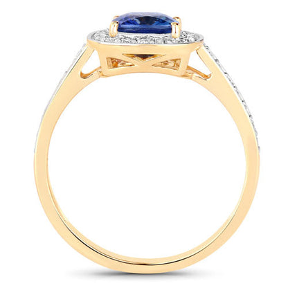 1.31 Carat Genuine Blue Sapphire and White Diamond 18K Yellow Gold Ring by Bids.com