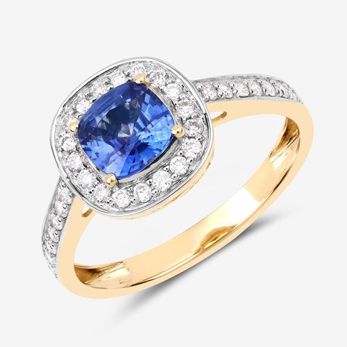 1.31 Carat Genuine Blue Sapphire and White Diamond 18K Yellow Gold Ring by Bids.com