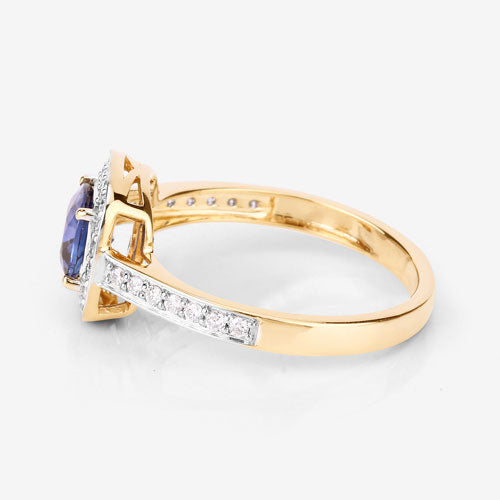 1.31 Carat Genuine Blue Sapphire and White Diamond 18K Yellow Gold Ring by Bids.com
