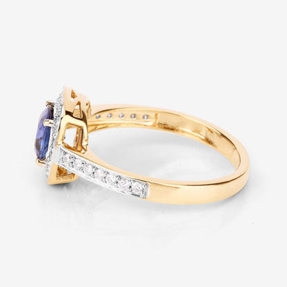 1.31 Carat Genuine Blue Sapphire and White Diamond 18K Yellow Gold Ring by Bids.com