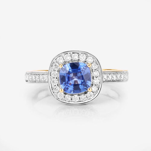 1.31 Carat Genuine Blue Sapphire and White Diamond 18K Yellow Gold Ring by Bids.com