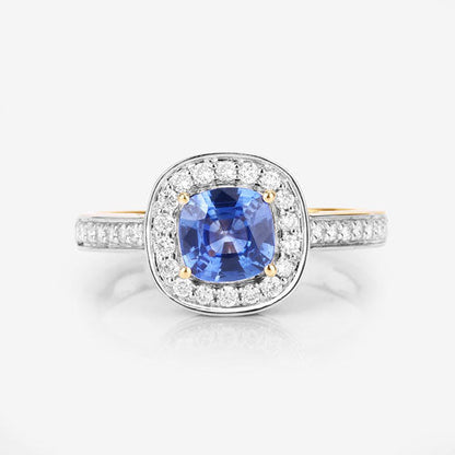 1.31 Carat Genuine Blue Sapphire and White Diamond 18K Yellow Gold Ring by Bids.com