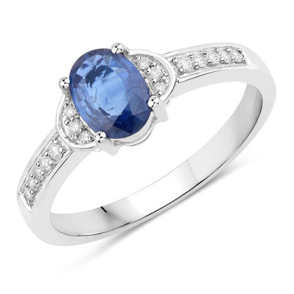 1.05 Carat Genuine Blue Sapphire and White Diamond 10K White Gold Ring by Bids.com
