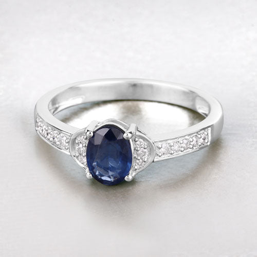 1.05 Carat Genuine Blue Sapphire and White Diamond 10K White Gold Ring by Bids.com