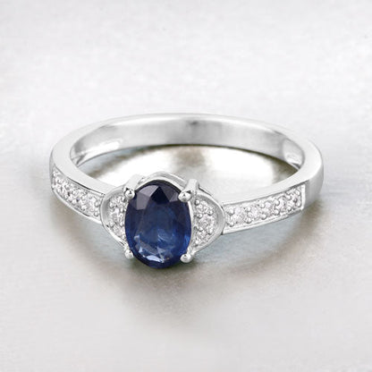 1.05 Carat Genuine Blue Sapphire and White Diamond 10K White Gold Ring by Bids.com