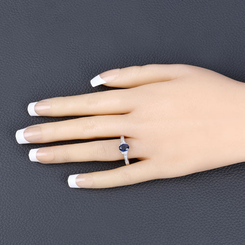 1.05 Carat Genuine Blue Sapphire and White Diamond 10K White Gold Ring by Bids.com