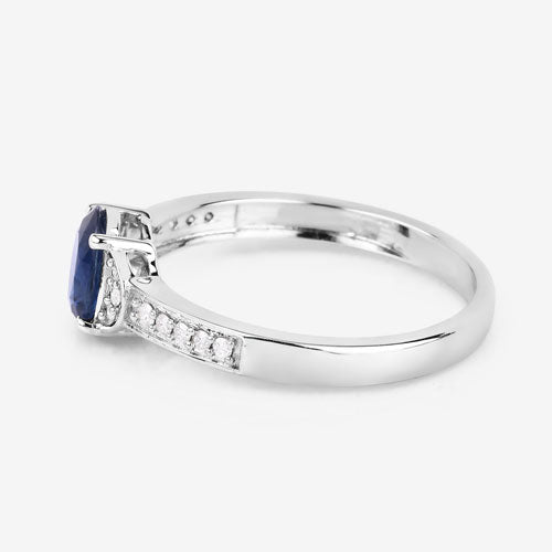 1.05 Carat Genuine Blue Sapphire and White Diamond 10K White Gold Ring by Bids.com