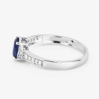 1.05 Carat Genuine Blue Sapphire and White Diamond 10K White Gold Ring by Bids.com