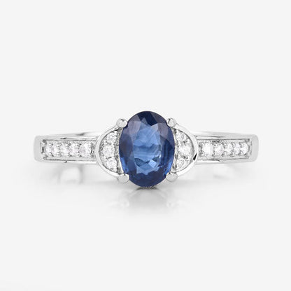 1.05 Carat Genuine Blue Sapphire and White Diamond 10K White Gold Ring by Bids.com