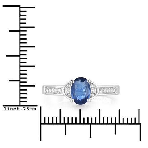 1.05 Carat Genuine Blue Sapphire and White Diamond 10K White Gold Ring by Bids.com