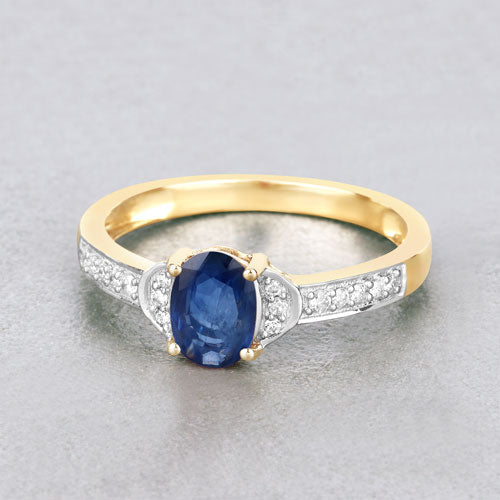 1.05 Carat Genuine Blue Sapphire and White Diamond 10K Yellow Gold Ring by Bids.com