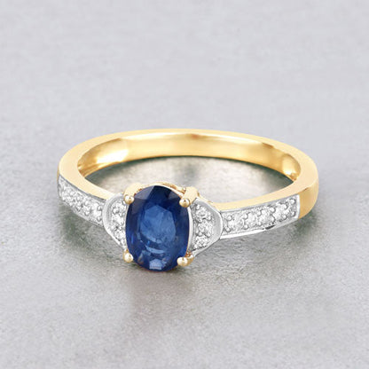 1.05 Carat Genuine Blue Sapphire and White Diamond 10K Yellow Gold Ring by Bids.com