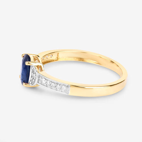 1.05 Carat Genuine Blue Sapphire and White Diamond 10K Yellow Gold Ring by Bids.com