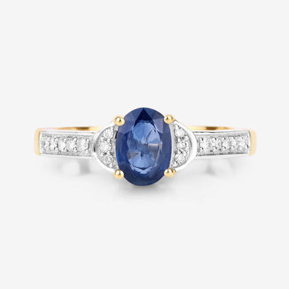 1.05 Carat Genuine Blue Sapphire and White Diamond 10K Yellow Gold Ring by Bids.com