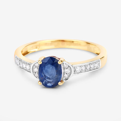 1.05 Carat Genuine Blue Sapphire and White Diamond 10K Yellow Gold Ring by Bids.com