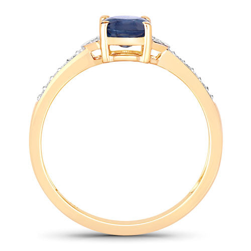 1.05 Carat Genuine Blue Sapphire and White Diamond 10K Yellow Gold Ring by Bids.com
