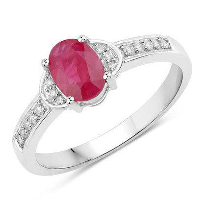 0.95 Carat Genuine Ruby and White Diamond 10K White Gold Ring by Bids.com