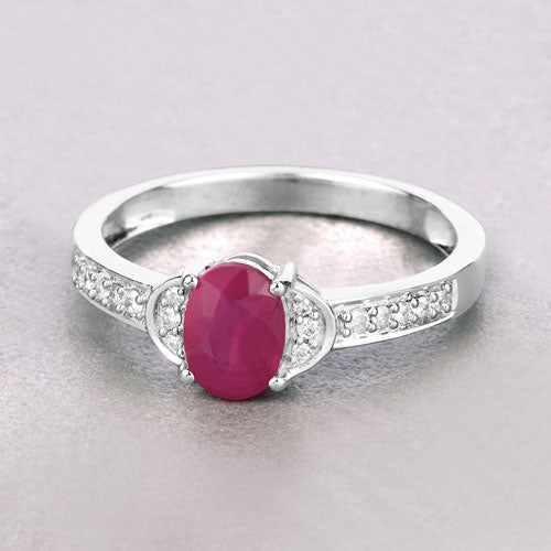 0.95 Carat Genuine Ruby and White Diamond 10K White Gold Ring by Bids.com