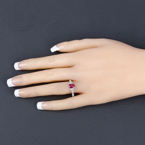 0.95 Carat Genuine Ruby and White Diamond 10K White Gold Ring by Bids.com