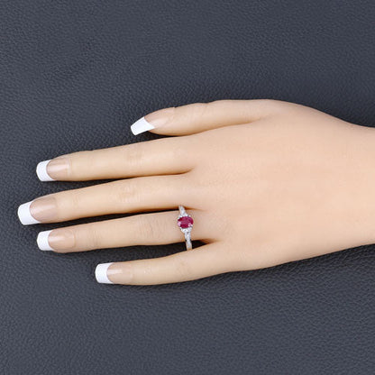 0.95 Carat Genuine Ruby and White Diamond 10K White Gold Ring by Bids.com