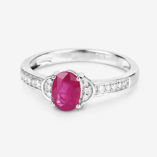 0.95 Carat Genuine Ruby and White Diamond 10K White Gold Ring by Bids.com