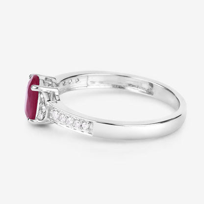 0.95 Carat Genuine Ruby and White Diamond 10K White Gold Ring by Bids.com
