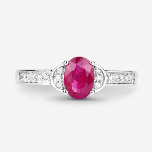 0.95 Carat Genuine Ruby and White Diamond 10K White Gold Ring by Bids.com