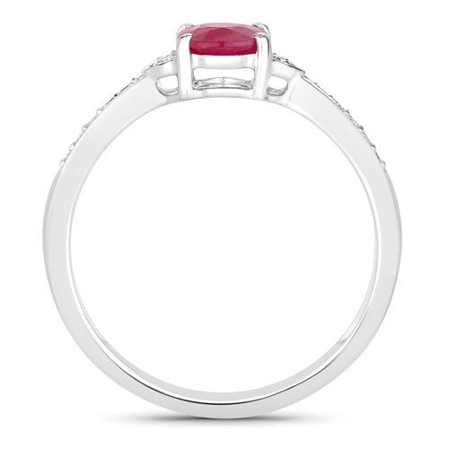 0.95 Carat Genuine Ruby and White Diamond 10K White Gold Ring by Bids.com