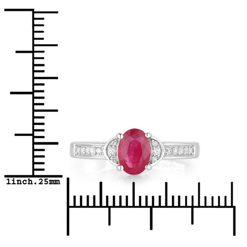 0.95 Carat Genuine Ruby and White Diamond 10K White Gold Ring by Bids.com