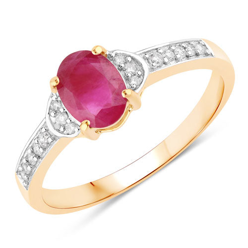 0.95 Carat Genuine Ruby and White Diamond 10K Yellow Gold Ring by Bids.com